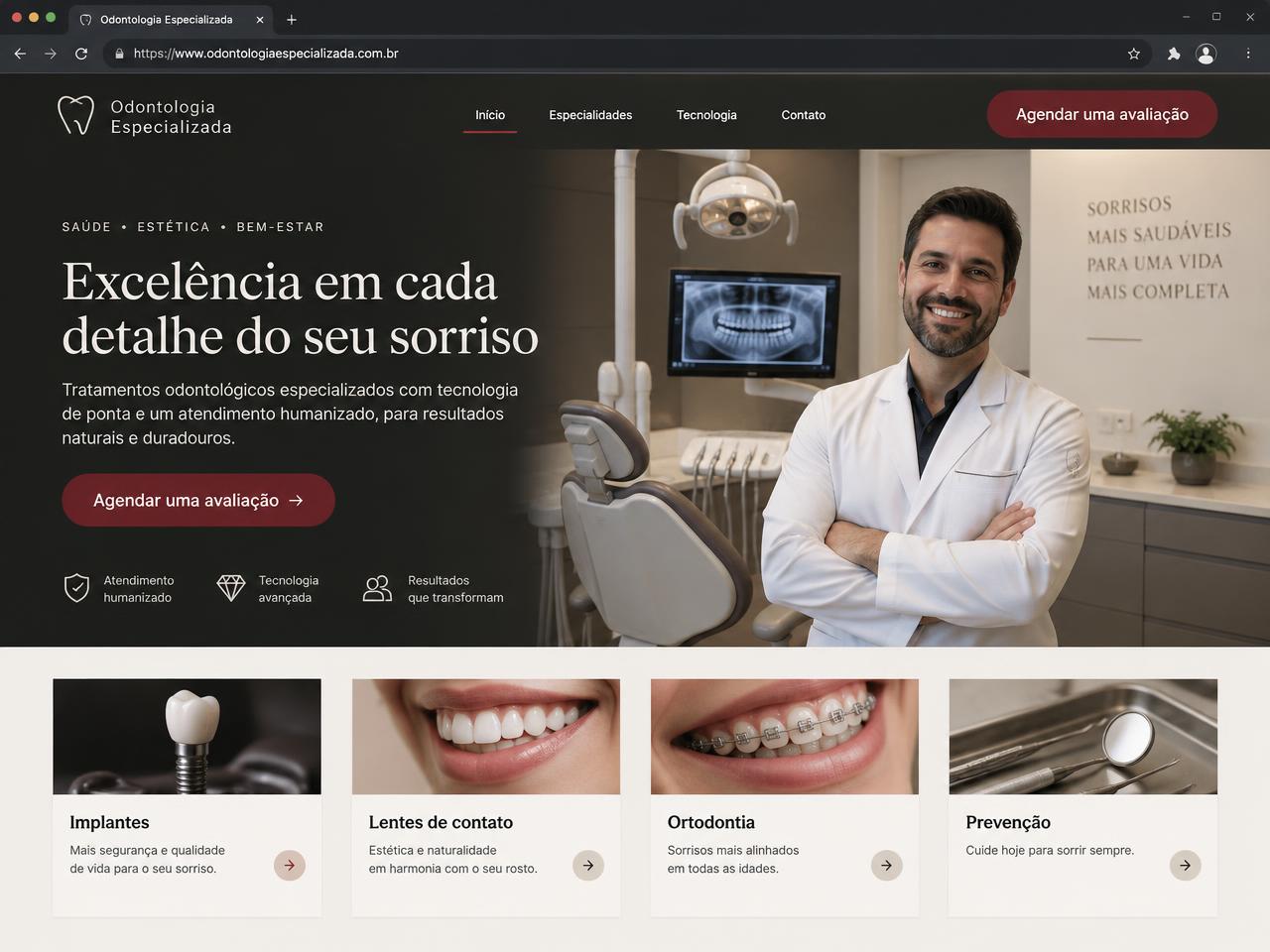 Prévia de um site premium para clínica odontológica
